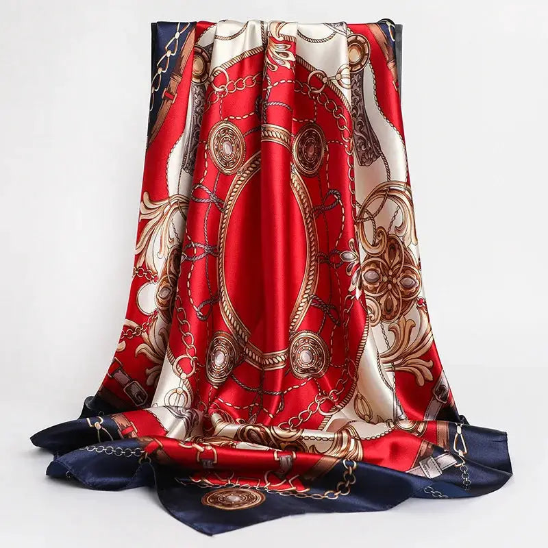 90x90cm Silk Like Square Scarves Women Hijab Shawls Fashion Print Kerchief Femme Head Scarf Foulard Bandana Beach Pareo