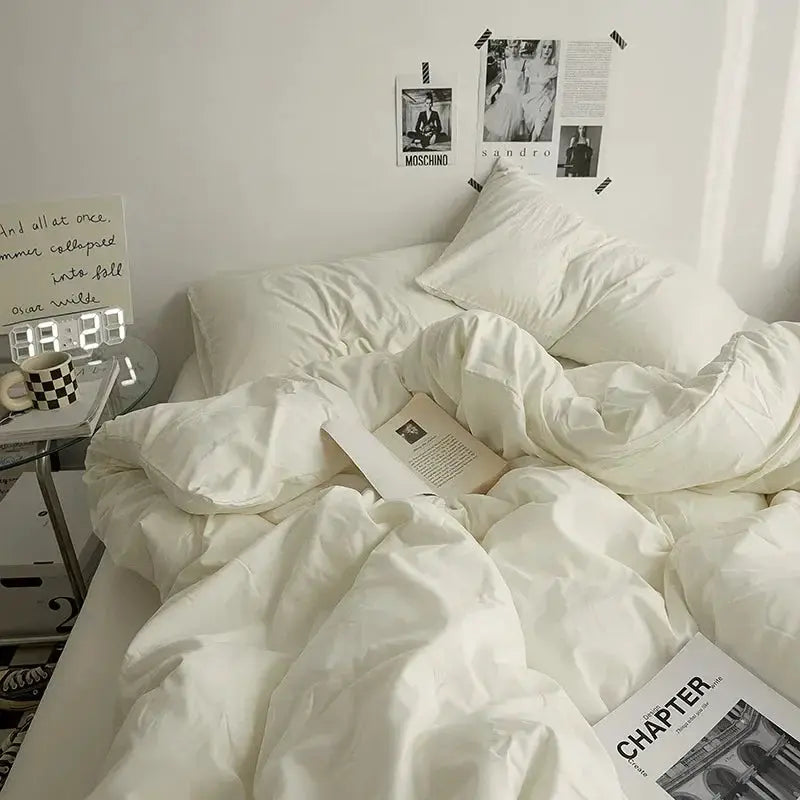 Cotton bedding set by Simples Market, solid white, 4-piece dorm duvet set