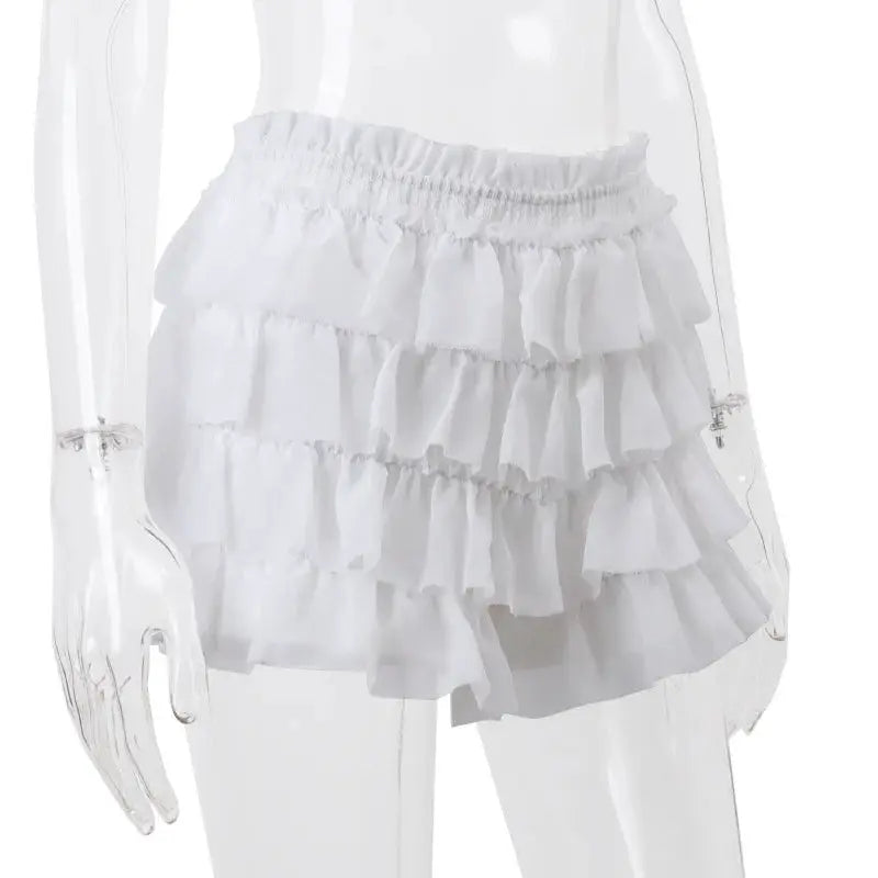 Y2K Ruffle Tiered Mini Skirt Co Ord Set Tie Front Top 2 Piece Elegant