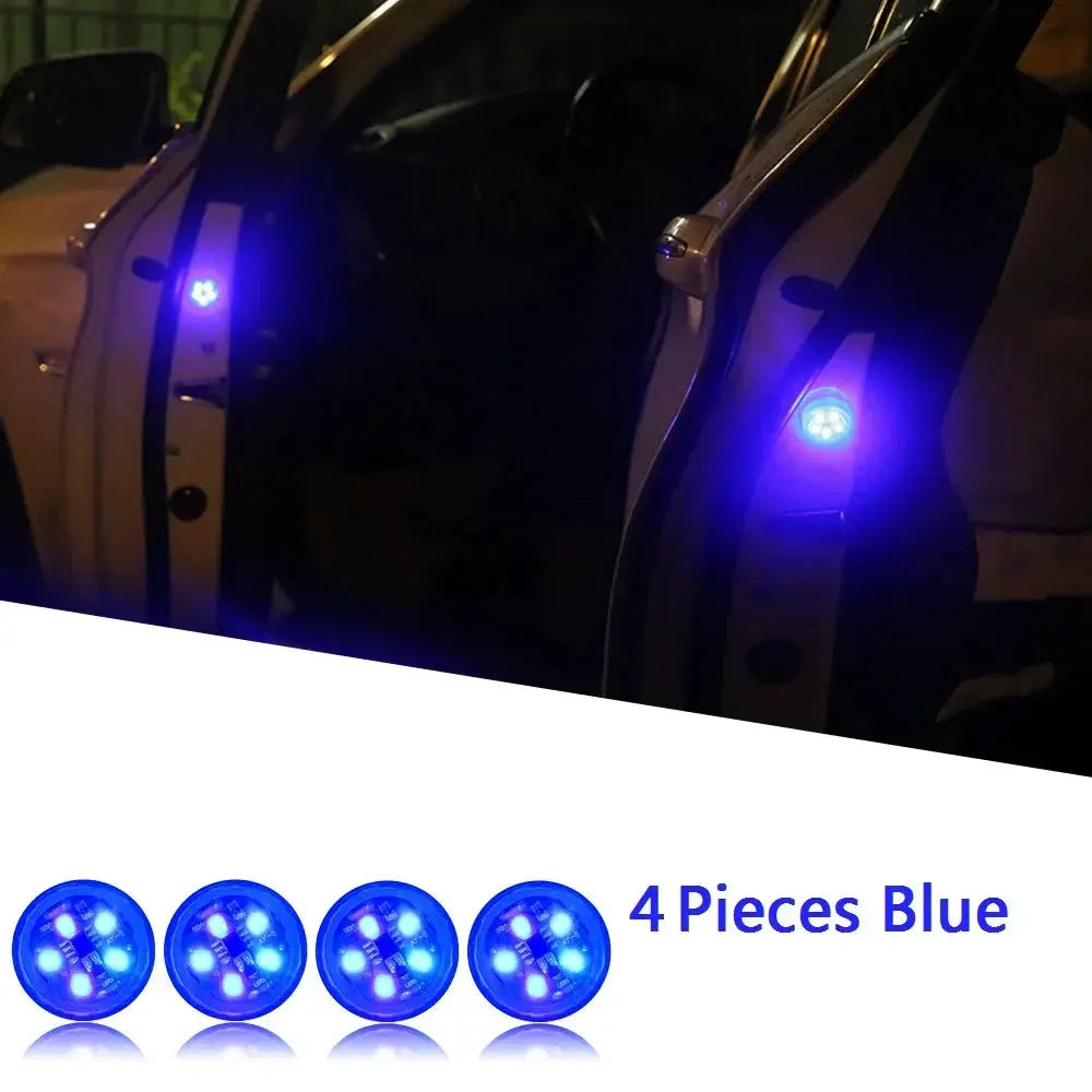 LED car door safety warning lights 4pcs blue universal magnetic sensor