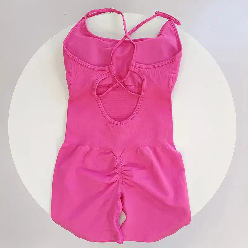 FlexFit Seamless Peach Hip Yoga Jumpsuit Quick Dry Stretch Knit Fabric With Removable Pads