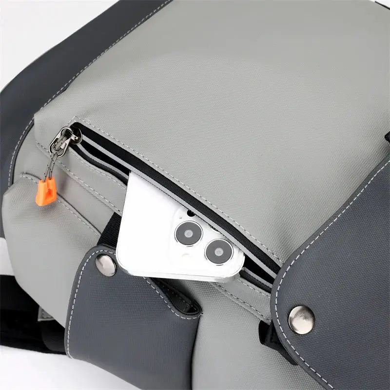 Simples Market USB charging urban man backpack, waterproof grey/black laptop rucksack with external phone pocket