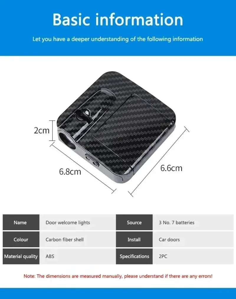 Door welcome lights wireless projector with carbon fiber shell, battery-powered LED for car doors