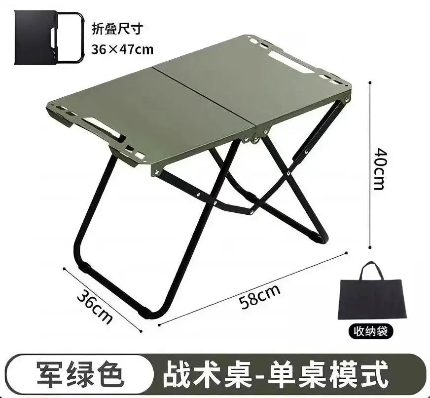 Portable folding camping table by Simples Market, army green stainless steel outdoor dining table, foldable