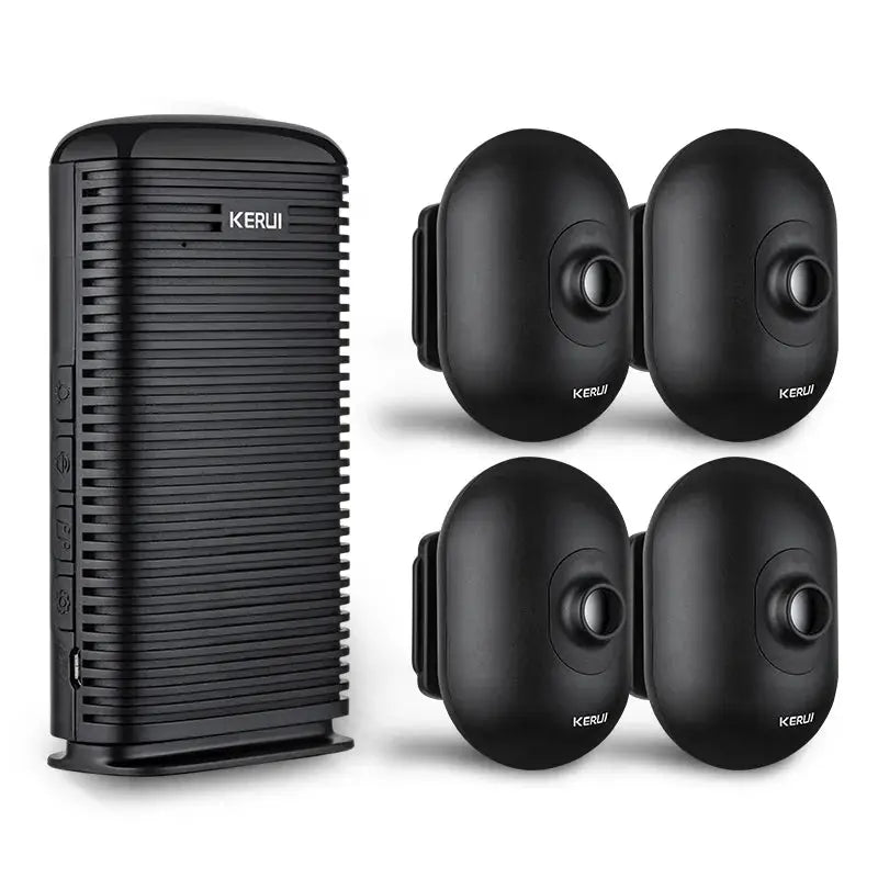 KERUI DW9 wireless driveway alarm system with 4 black PIR motion sensors and hub