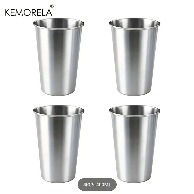 Kemorela 4 Piece Stainless Steel Cup Set With 300ml 400ml And 500ml Tumblers Stackable Camping Drinking Glasses