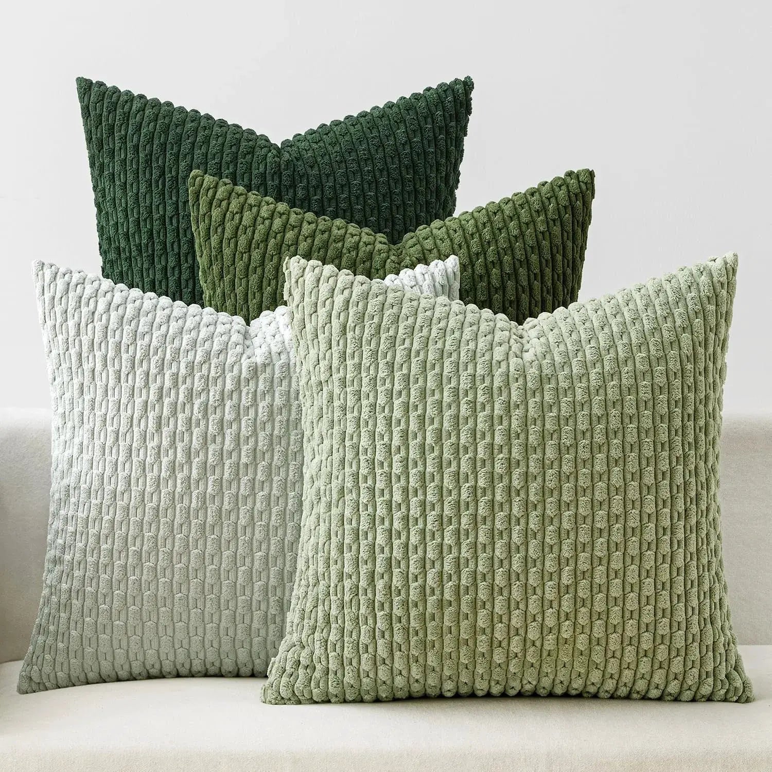 Simples Market throw pillow covers, green striped corduroy, 20x20, set of 4