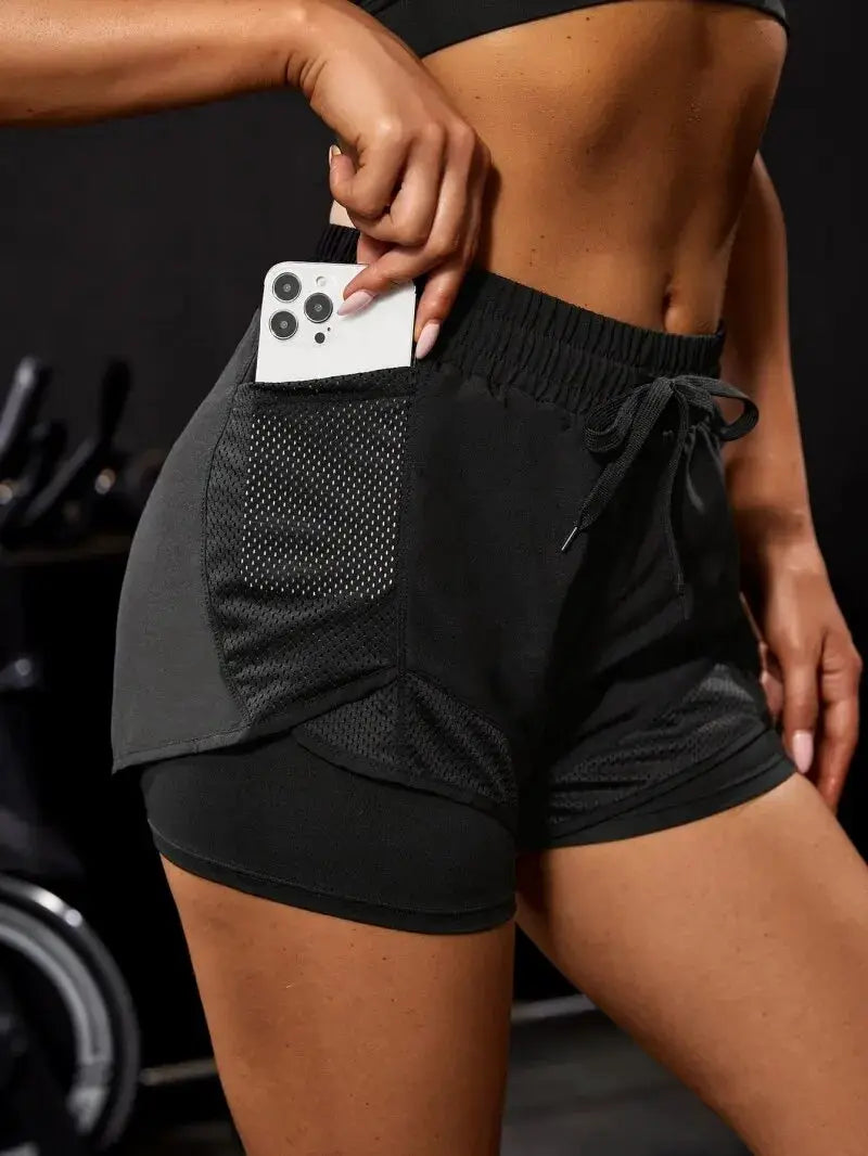 ZenAthlete Women's Elastic Sports Shorts With Pockets Faux Two Piece Yoga Leggings Style For Running And Training