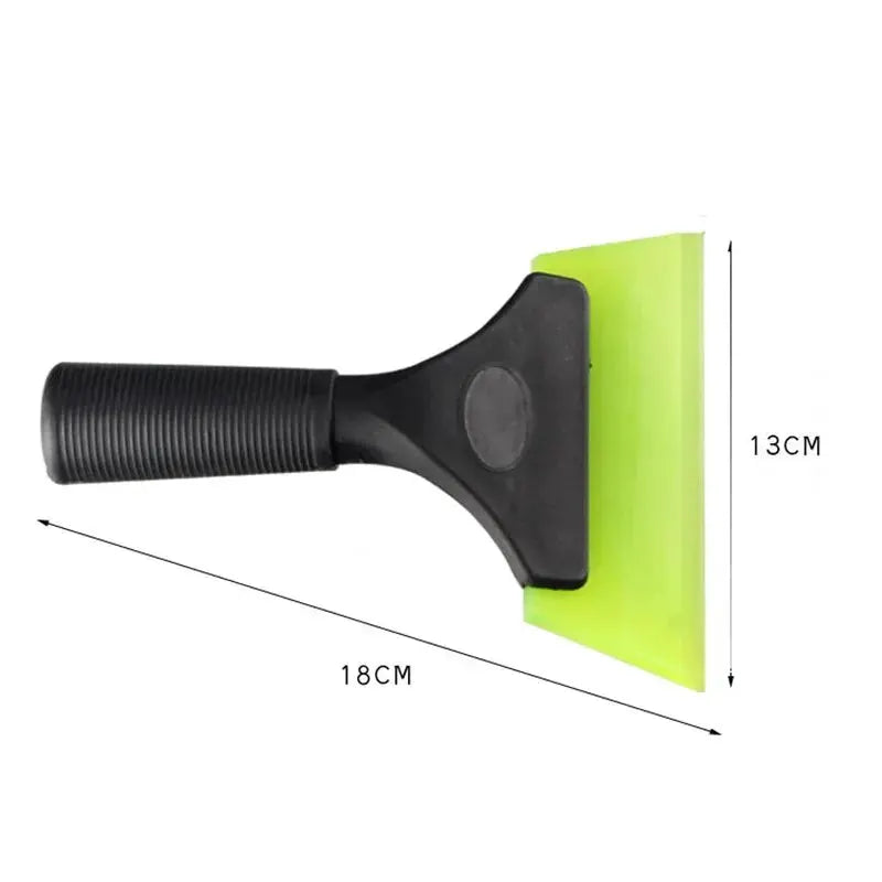 Window film scraper by Simples Market, neon green blade with black handle, 18cm long
