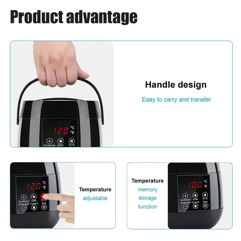 Simples Market 500ml wax heater with LCD temperature display, black wax warmer