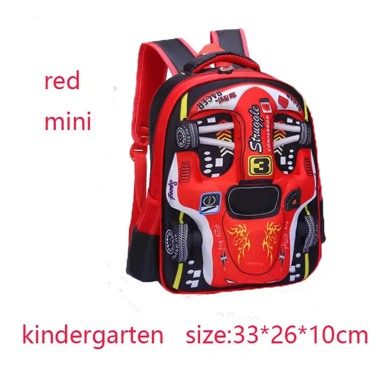 Waterproof Lightweight 3D Car Backpack for kids by Simples Market, red and blue, kindergarten school bag