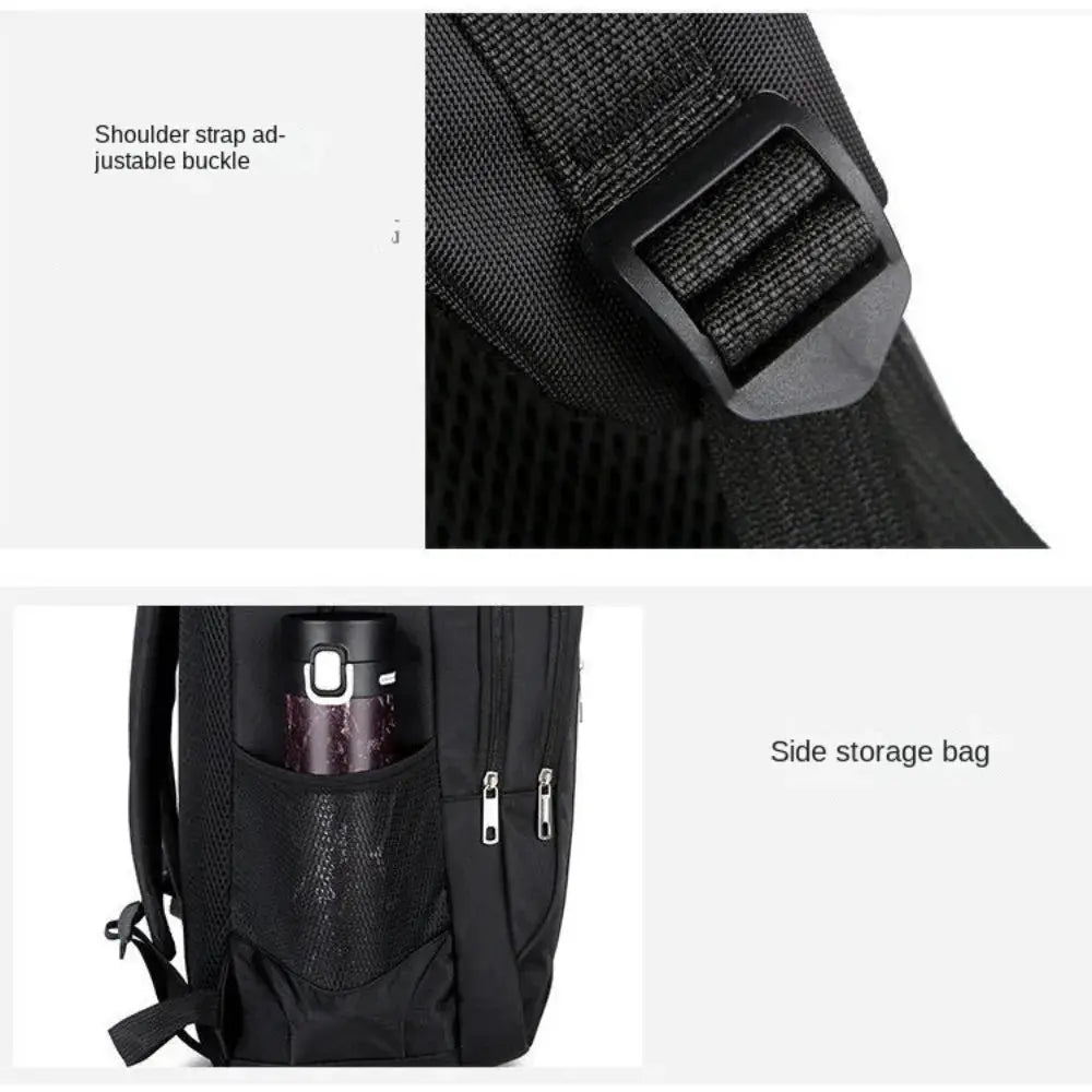 Backpack for men by Simples Market with side mesh water bottle pocket and adjustable shoulder strap buckle