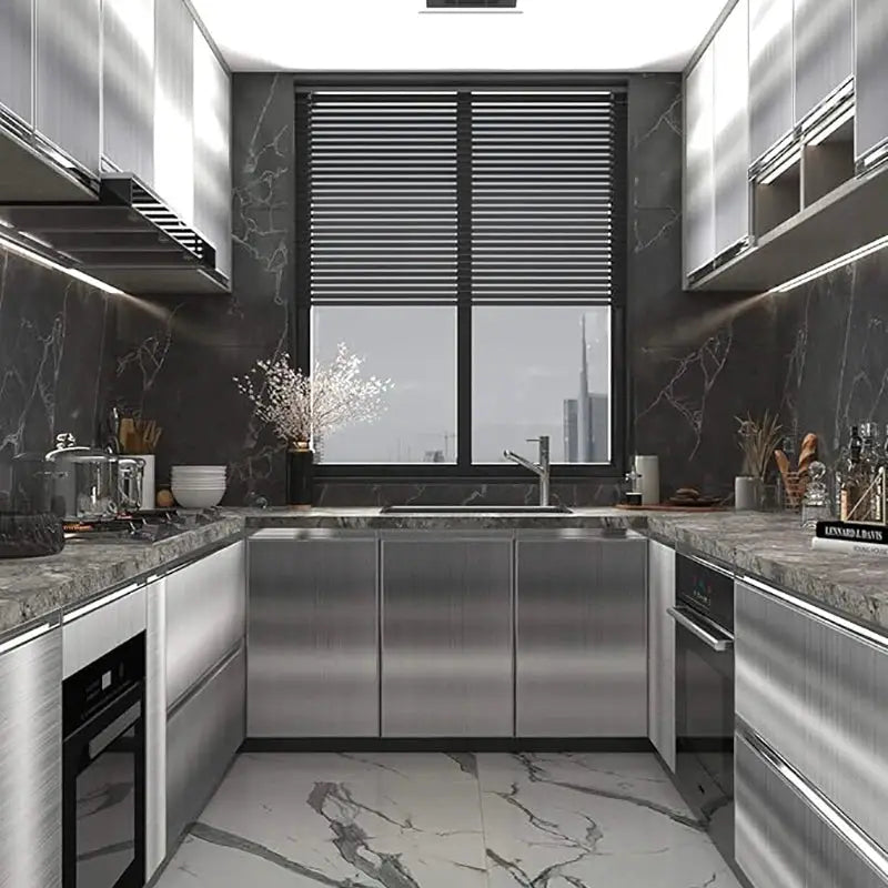 40cm Brushed Silver Stainless Steel Effect Wall Sticker for Kitchen Living Room Fridge Countertop Adhesive Wallpaper