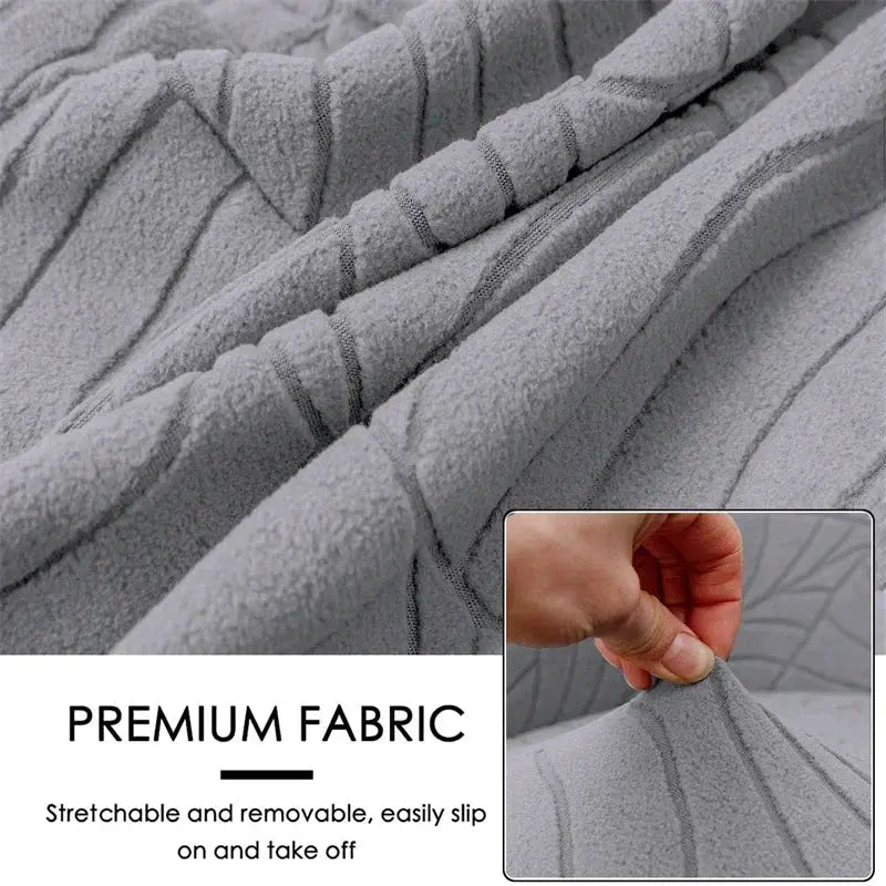 Leaves Jacquard tub chair slipcover in grey premium fabric; stretchable and removable.