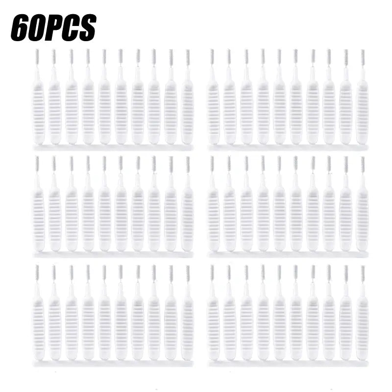 Shower cleaning brush set, 60 white micro nylon brushes with nozzles for anti-blocking bathroom cleaning tools