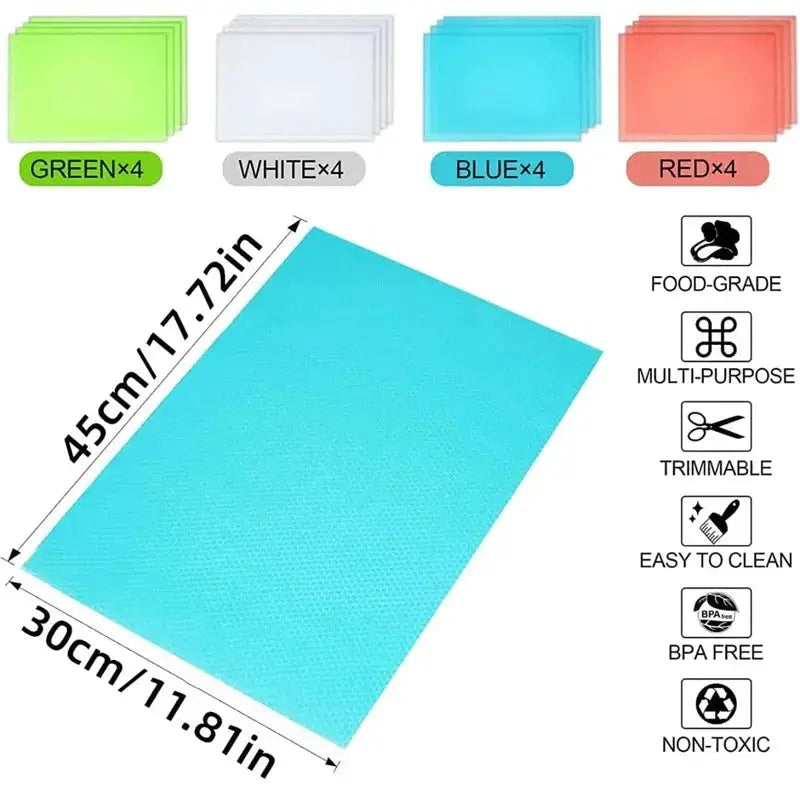 4 Piece EVA Waterproof Refrigerator Liner Mats Washable Mildew Resistant Anti Oil Kitchen Pad Heat Insulated Fridge Mat