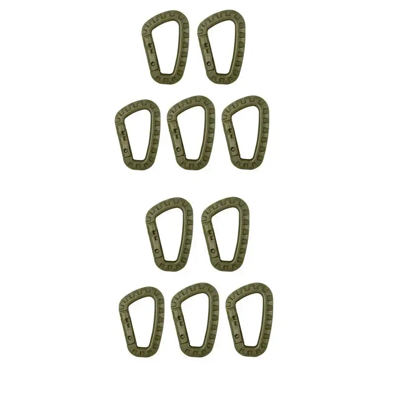 Carabiner clips set of 10 olive-green D-ring mounts by Simples Market for backpacks and keys
