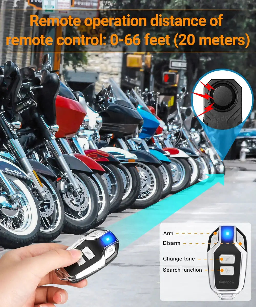Randpow waterproof wireless remote control anti-theft alarm for motorcycles and bicycles, black, 113dB, Simples Market