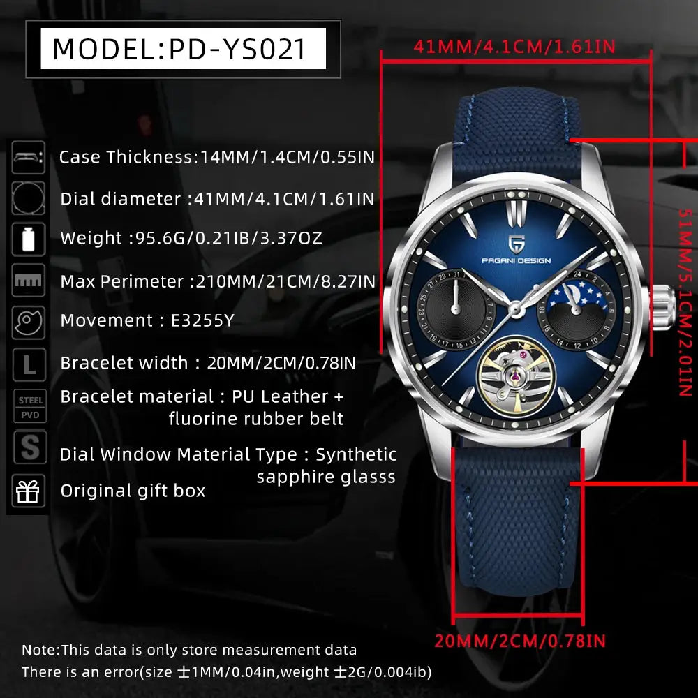Pagani Design 2026 Mens Mechanical Watch E3255Y 41mm Sapphire Crystal Stainless Steel Calendar Waterproof Reloj Hombre