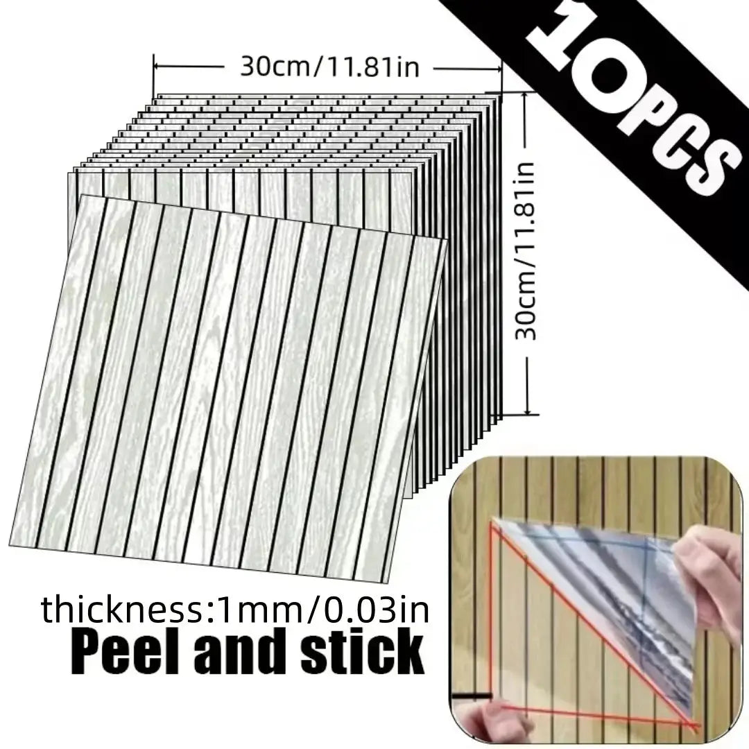 Simples Market 10pcs wood-grain self-adhesive wall panels, 30 cm square, 1 mm thick, peel-and-stick DIY decor
