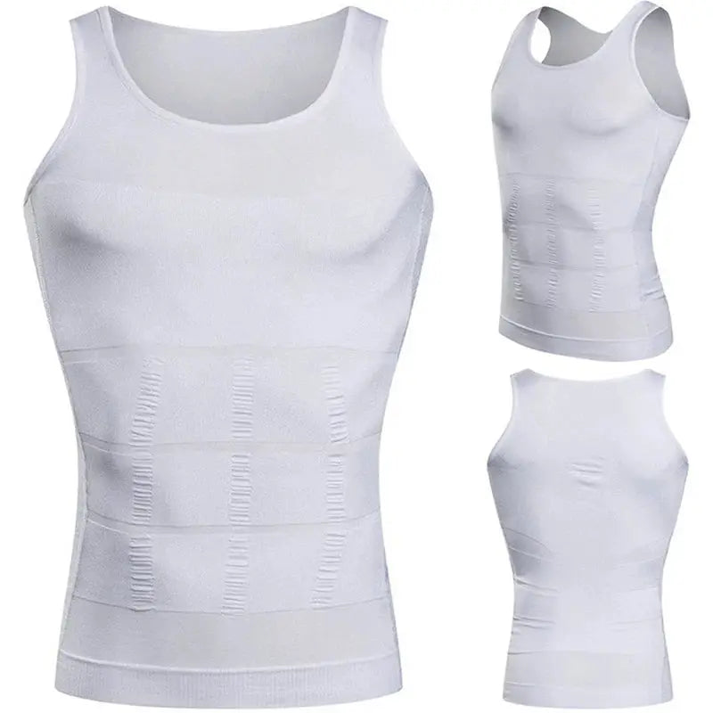 Men's Shapewear Slimming Body Corset Vest in white by Simples Market with torso compression panels.
