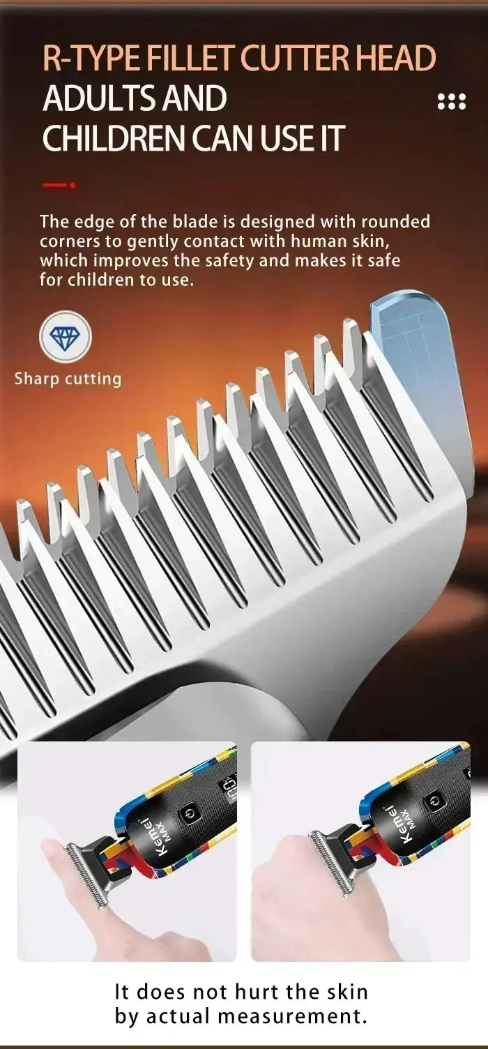 Kemei professional electric hair clipper with graffiti-pattern body, rechargeable beard trimmer for men