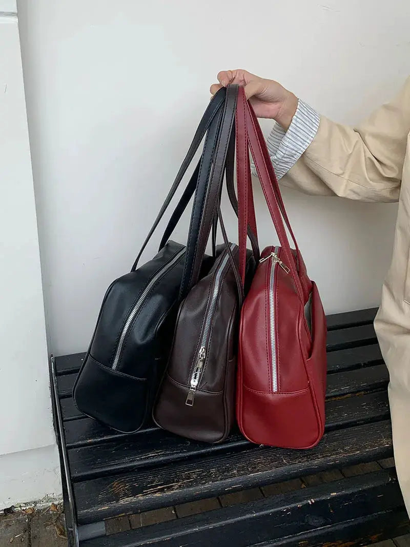 Korean Style large-capacity single-shoulder tote bag set of 3 by Simples Market in black, brown, and red