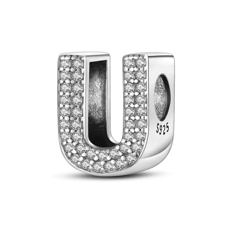 Sterling silver U-shaped pave CZ bangle bracelet S925