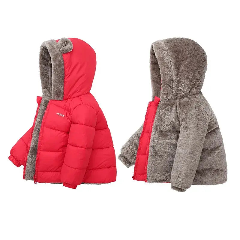 Baby Boys And Girls Hooded Cotton Outerwear Jacket Unisex Warm Fleece Cashmere Padded Winter Coat For Kids