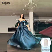 Xijun Turquoise Off Shoulder A Line Evening Gown Satin Prom Dress
