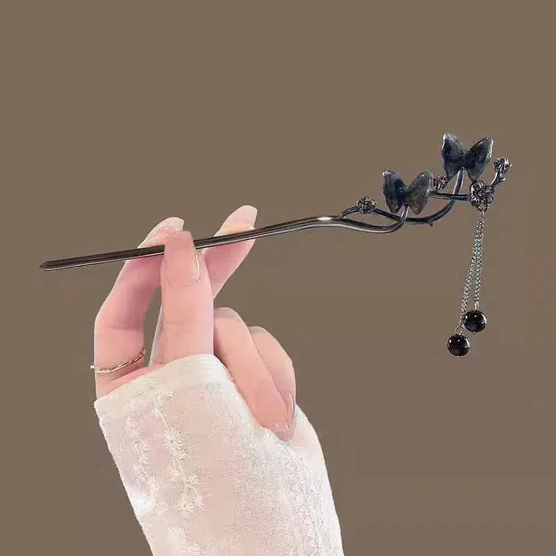 2026 Chinese Style Butterfly Flower Tassel Hair Stick For Women Vintage Metal Hanfu Chopstick Hair Accessories
