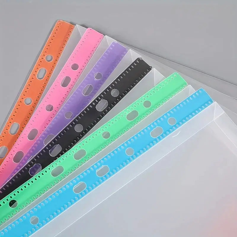 6-pack A4 binder pocket plastic envelopes in six transparent colors with label slots
