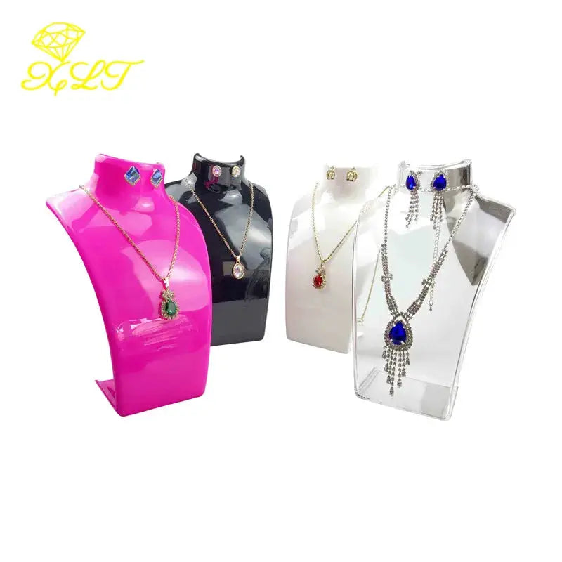 Four Color Acrylic Mannequin Jewelry Display Stand for Necklaces Pendants and Earrings