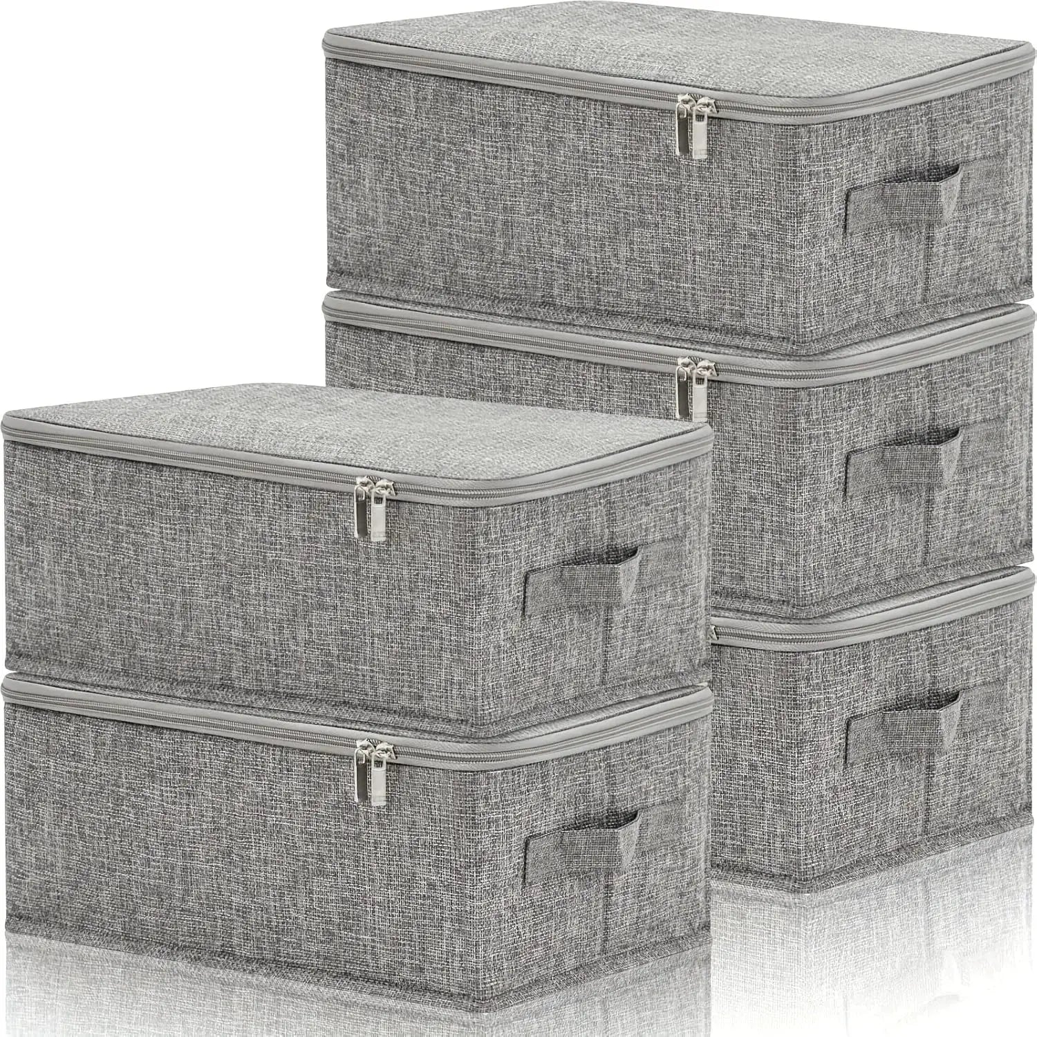 Simples Market stackable foldable fabric storage boxes with lids and handles, grey linen fabric, under-bed storage