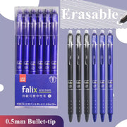Falix 0.5mm retractable erasable gel pen set with refills, blue/black ink, built-in erasers, 12-pack