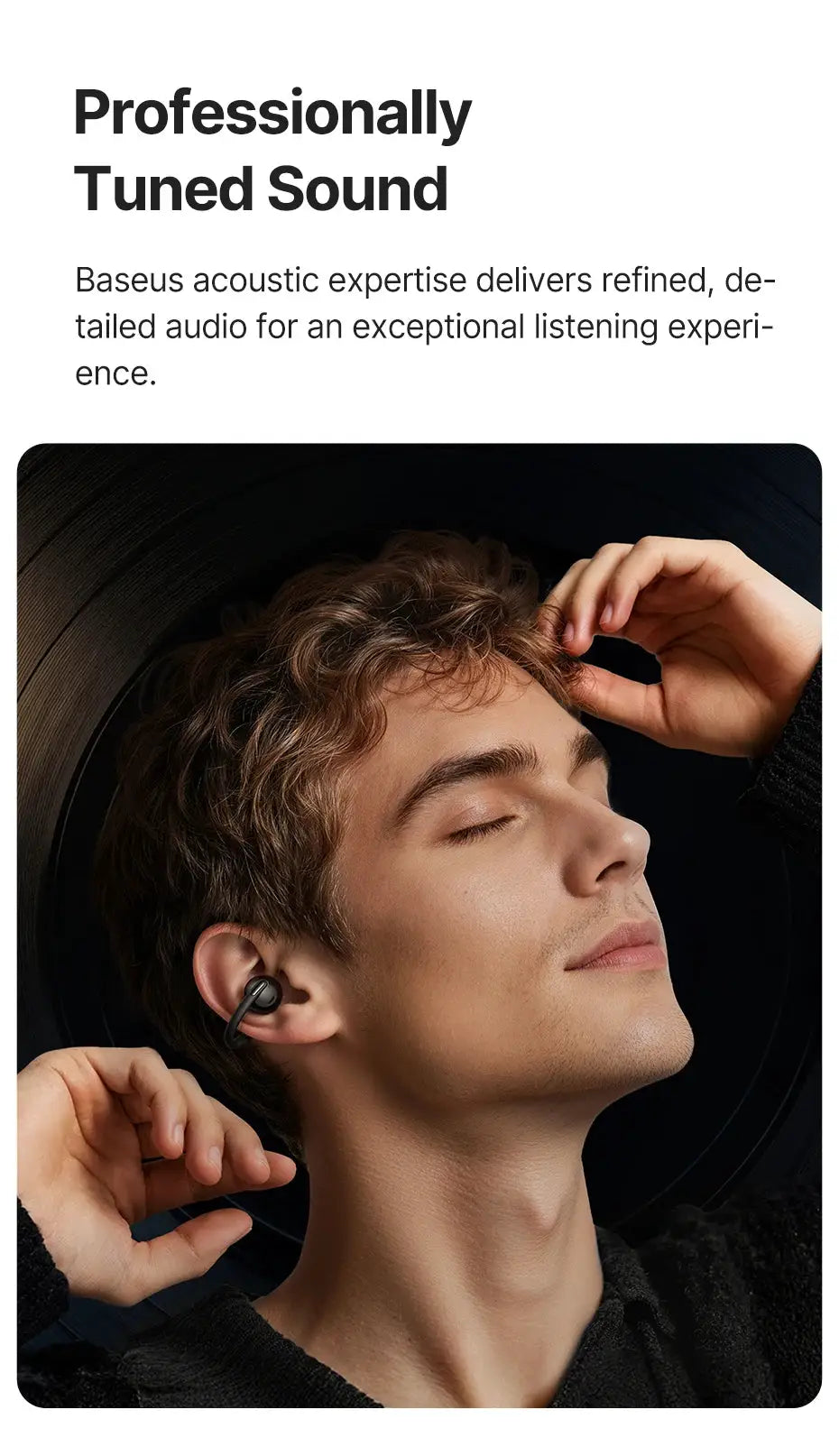 Baseus Bowie MC2 AIR clip-on TWS earbuds in black with ear clips