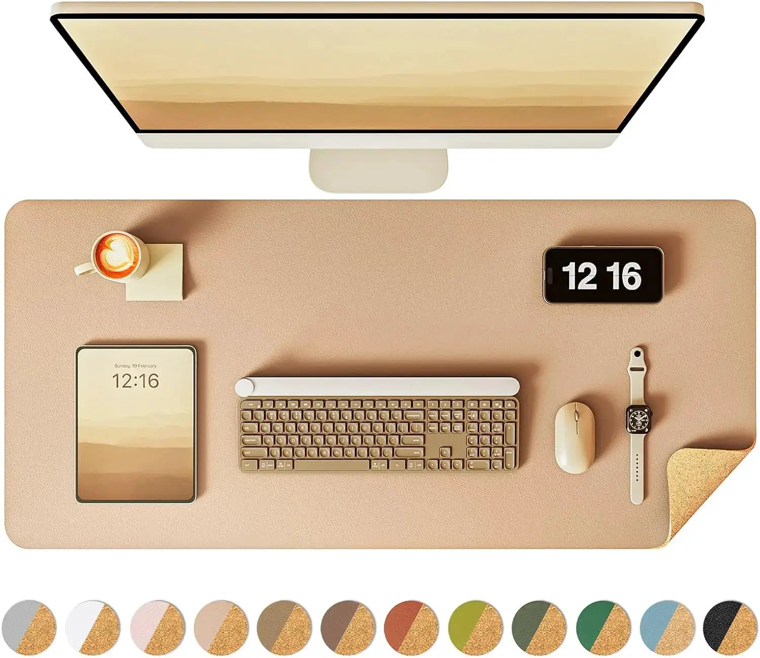 Double Sided Desk Pad Leather And Cork Desk Mat Waterproof Large Mouse Pad For Office And Home