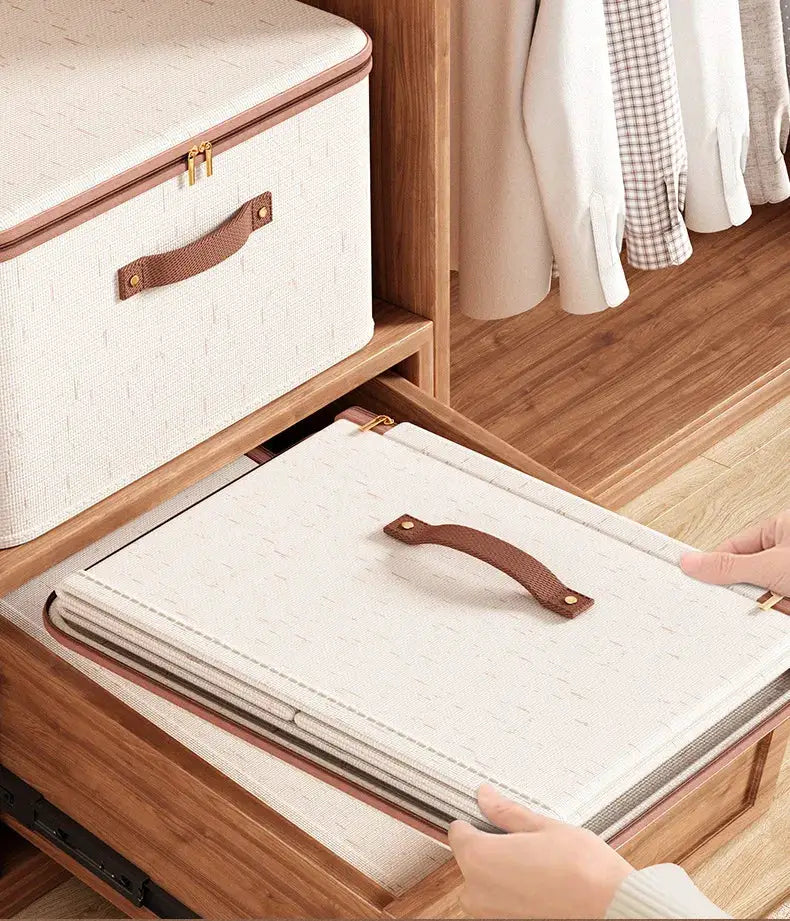 Large Heavy Duty Hard Shell Storage Box Organizer With Lid Cotton Linen Exterior For Clothes Toys And Blankets