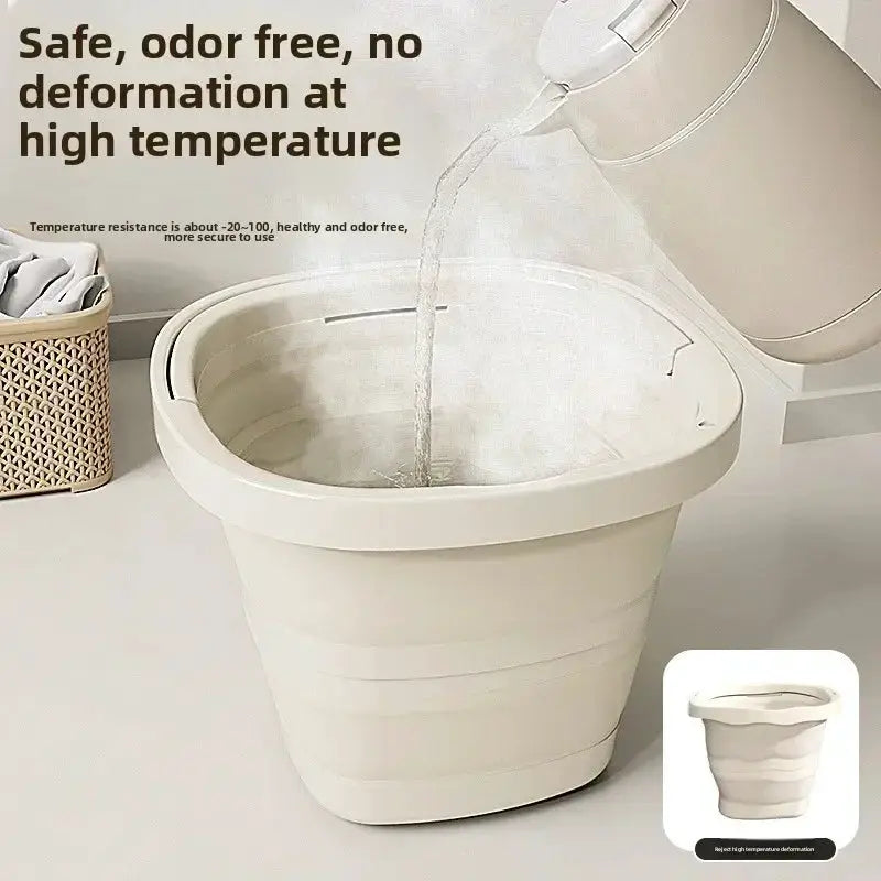 Foldable water bucket by Simples Market, large-capacity white tub for home, dorm, or outdoor use