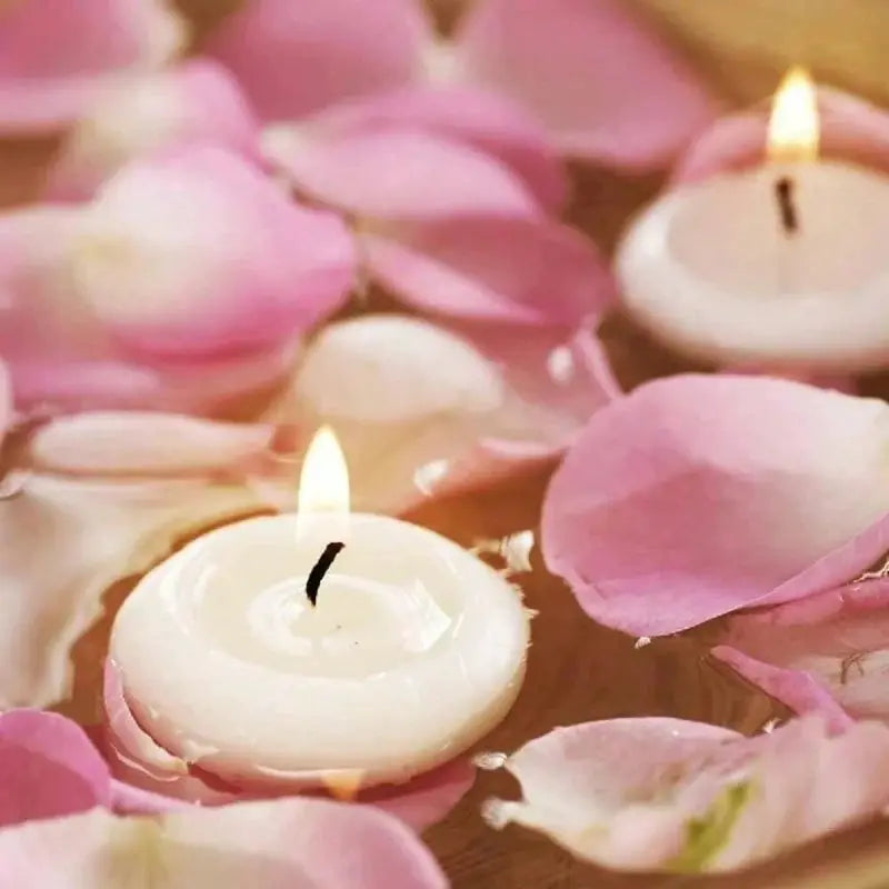 Simples Market white unscented floating disc candles, 6/10/16 pcs set with pink rose petals