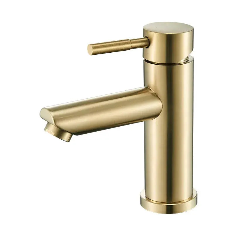 Brushed gold stainless steel bathroom faucet, 2-hole deck-mount basin mixer with hot/cold control.