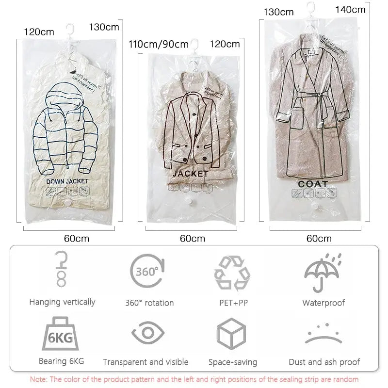 Hanging Vacuum Storage Bags Space Saver Vacuum Seal Storage Bags for Suits Dress Coats Jackets Closet Organizer