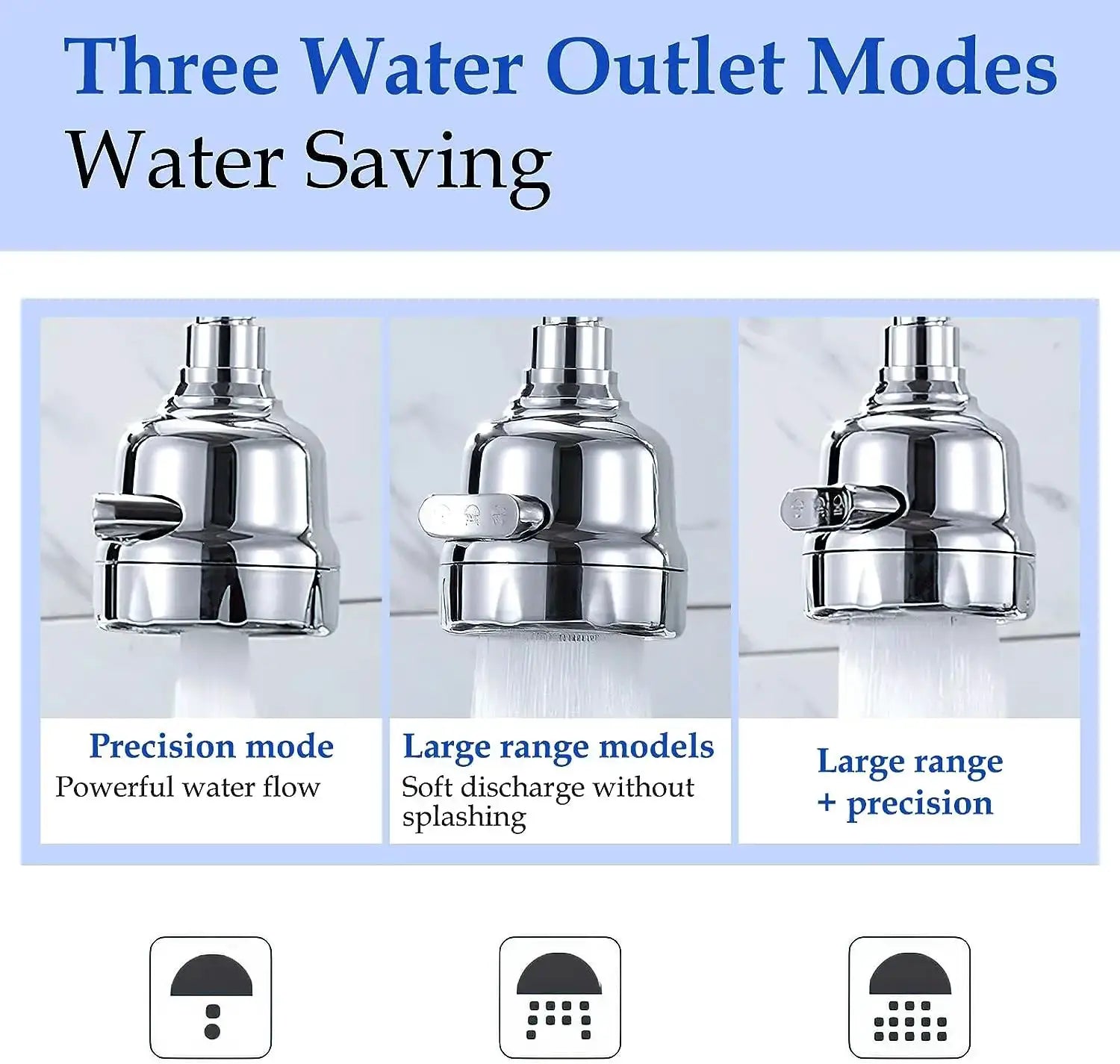 Simples Market chrome kitchen faucet adapter with 2/3 modes, 360° rotation, water-saving spray