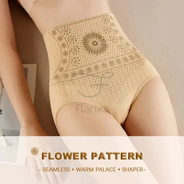 Flarixa high-waist seamless shaping briefs in nude floral pattern for postpartum body shaper underwear