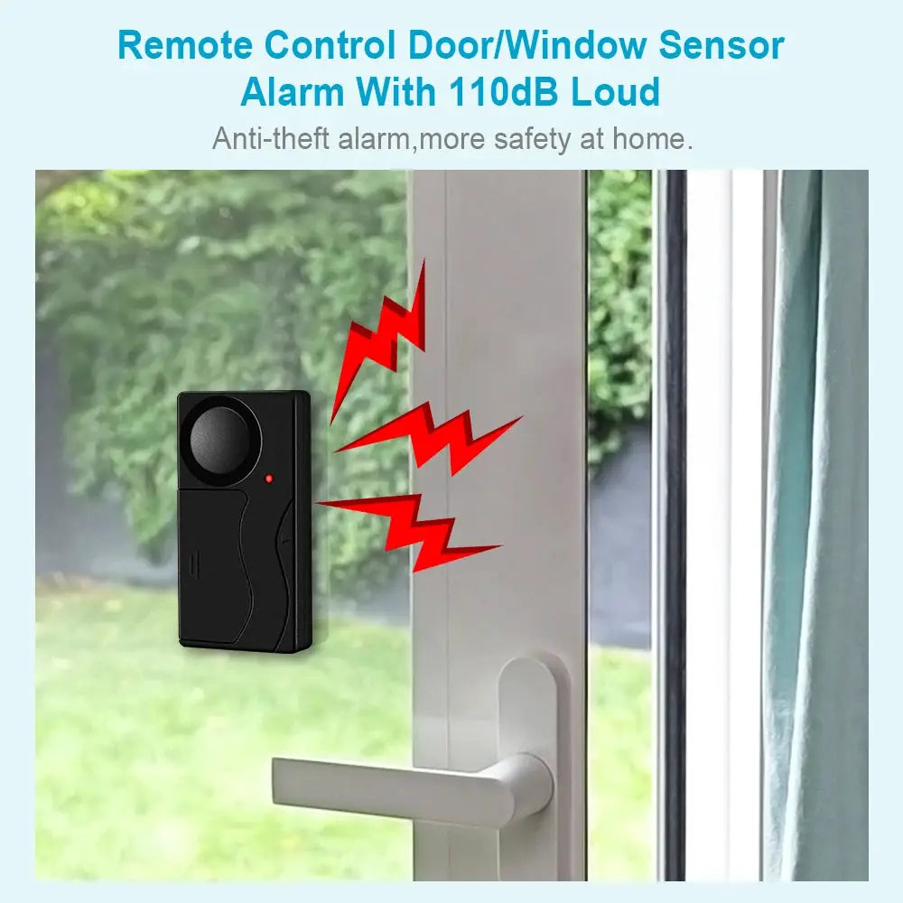 Wireless door/window alarm with remote by Simples Market, black vibration sensor, 110dB