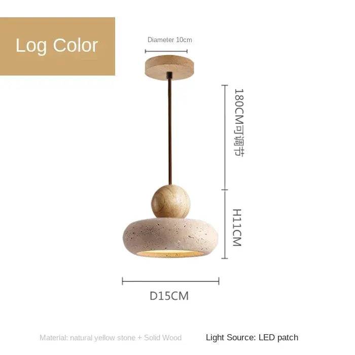 Vintage pendant light by Simples Market with natural yellow agate stone, LED lighting, and solid wood accents.