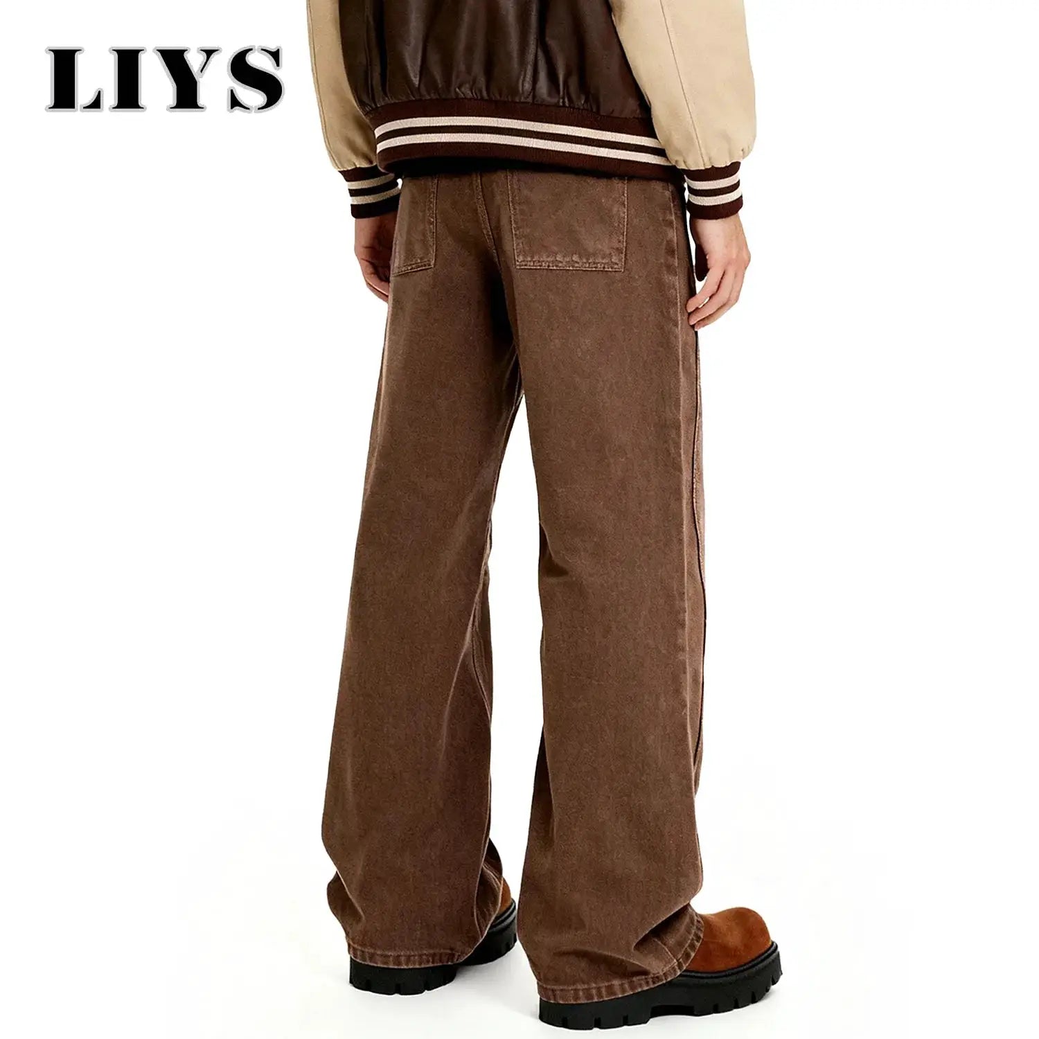 Wide-leg brown denim jeans by Simples Market, baggy casual unisex pants