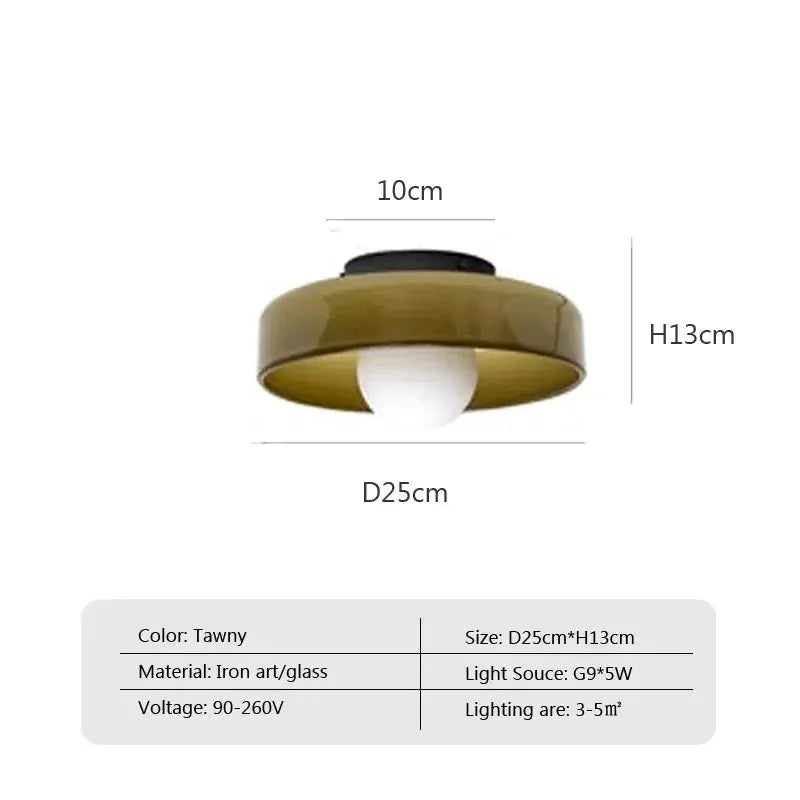 Nordic glass ceiling light, tawny finish, single G9 lamp, 25cm dia × 13cm high, Simples Market