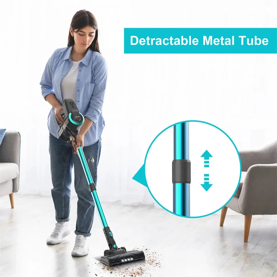 YISORA N300 cordless upright stick vacuum by Simples Market, teal lightweight cleaner for carpet and hard floors