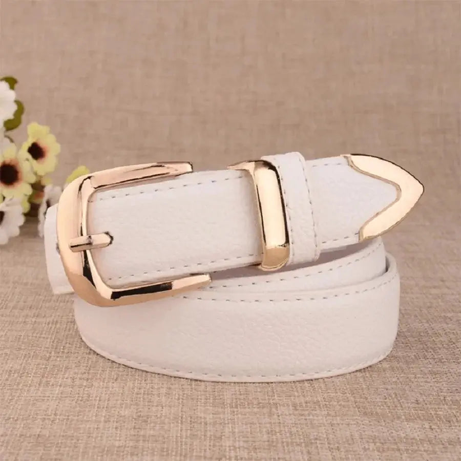 VogueLine PU Leather White Womens Trousers Belt Vintage Pin Buckle for Classic Style and High Quality